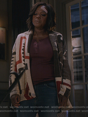 Annalise’s geometric patterned cardigan on How to Get Away with Murder