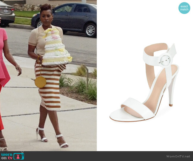 Gianvita Rossi Smooth Leather Ankle-Wrap Sandal worn by Issa Dee (Issa Rae) on Insecure