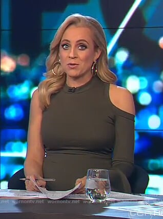 Carrie’s green asymmetric dress on The Project