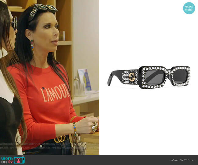 Embellished Square-Frame Sunglasses by Gucci worn by LeeAnne Locken on The Real Housewives of Dallas