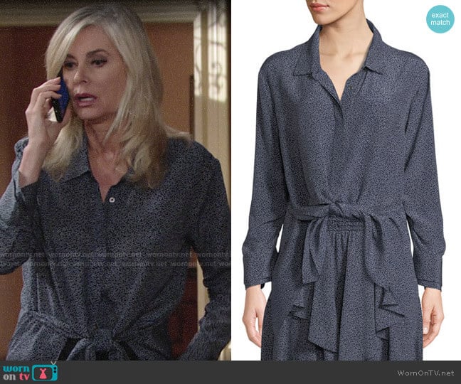 Halston Heritage Ruched-Sleeve Dot-Print Tie-Front Shirt worn by Ashley Abbott (Eileen Davidson) on The Young and the Restless