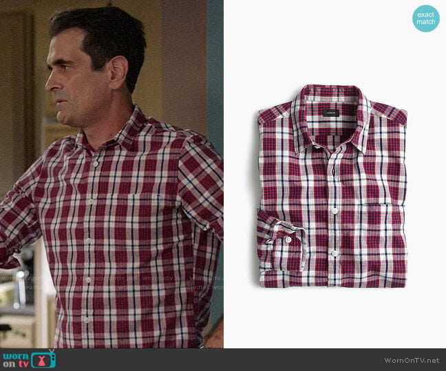 J. Crew Slub Cotton Shirt in Red Check worn by Phil Dunphy (Ty Burrell) on Modern Family