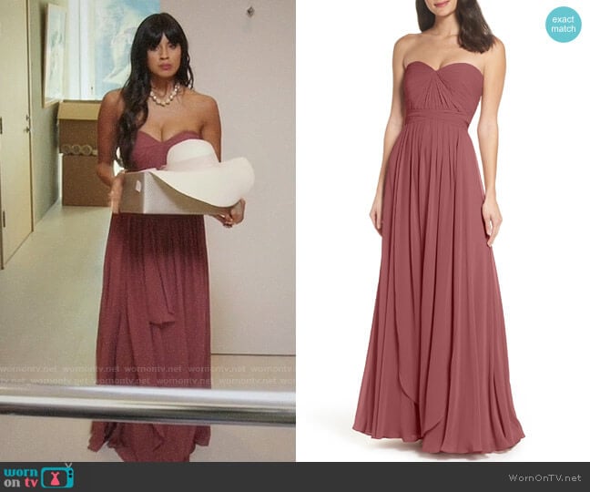 Jenny Yoo Mira Cinnamon Rose Gown worn by Tahani Al-Jamil (Jameela Jamil) on The Good Place