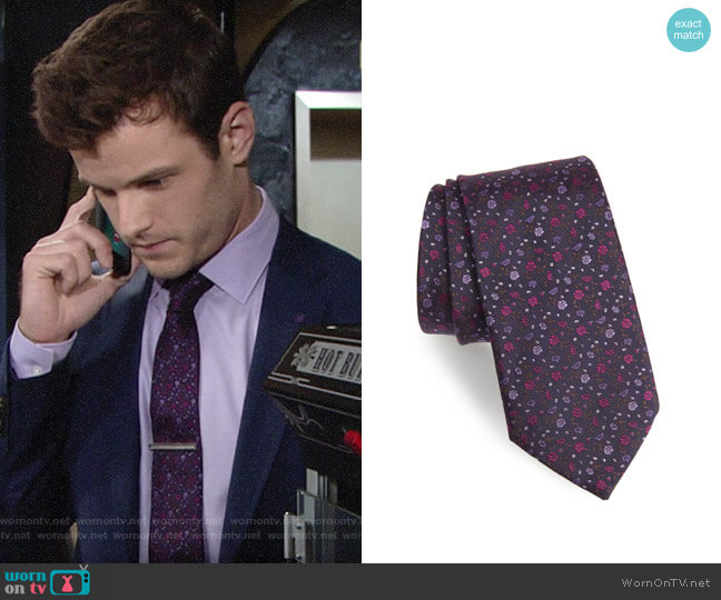 John Varvatos Star USA Floral Silk Tie worn by Kyle Abbott (Michael Mealor) on The Young & the Restless