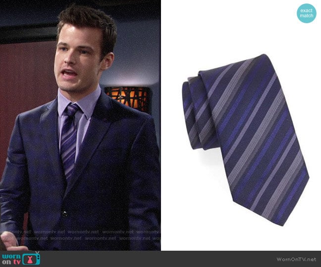 John Varvatos Star USA Striped Silk Tie worn by Kyle Abbott (Michael Mealor) on The Young and the Restless