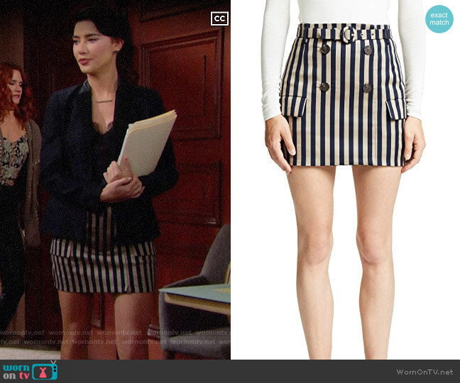 Jonathan Simkhai Striped Double Breasted Mini Skirt worn by Steffy Forrester (Jacqueline MacInnes Wood) on The Bold and the Beautiful