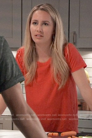 Josslyn's red tee with lace-up sleeves on General Hospital