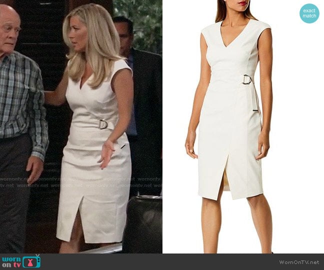 Karen Millen Cap Sleeve Faux Wrap Dress worn by Carly Spencer (Laura Wright) on General Hospital