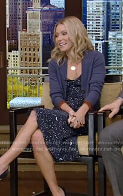 Kelly's constellation print dress and fringe cuff cardigan on Live with Kelly and Ryan