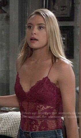 Kiki’s purple lace bodysuit on General Hospital