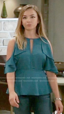 Kristina’s blue cold shoulder top on General Hospital