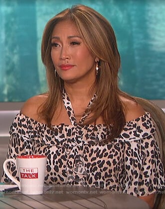 Carrie Inaba’s leopard ruffle blouse on The Talk