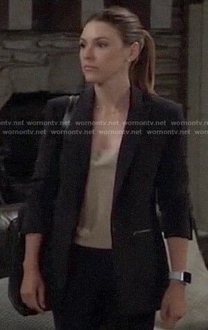 Margaux’s black blazer with zip pockets on General Hospital