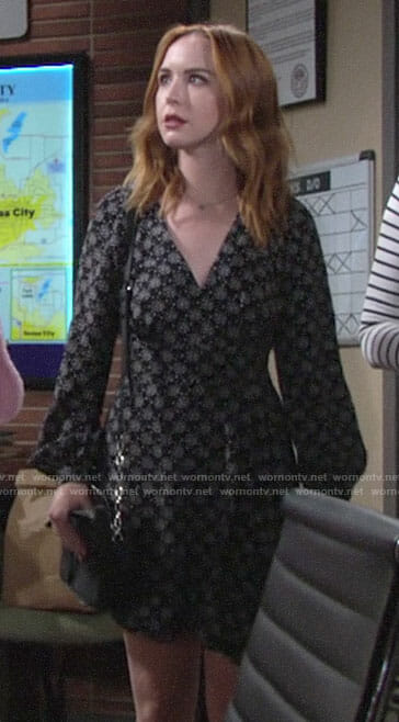 Mariah’s black star print long sleeve dress on The Young and the Restless