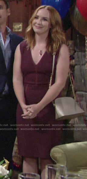 Mariah’s burgundy v-neck dress on The Young and the Restless