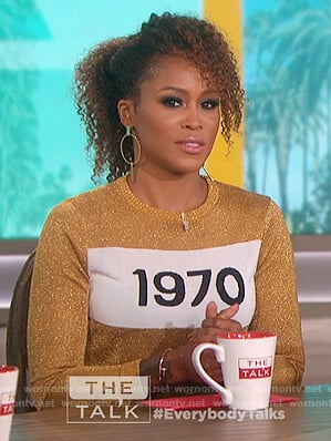 Eve’s gold 1970 metallic sweater on The Talk