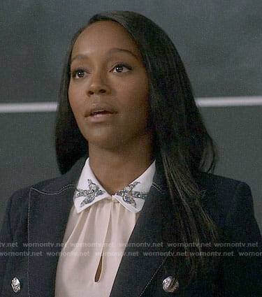 Michaela’s bird embellished top on How to Get Away with Murder