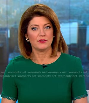 Norah's green short sleeve dress on CBS This Morning