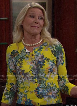 Pam's yellow floral cardigan on The Bold and the Beautiful