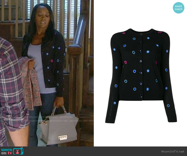 PS by Paul Smith Polka Dot Embroidered Cardigan worn by Michaela Pratt (Aja Naomi King) on How to Get Away with Murder