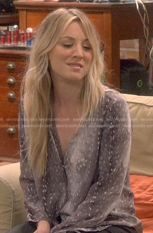 Penny’s grey animal print blouse on The Big Bang Theory