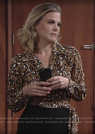 Phyllis's leopard print wrap top on The Young and the Restless