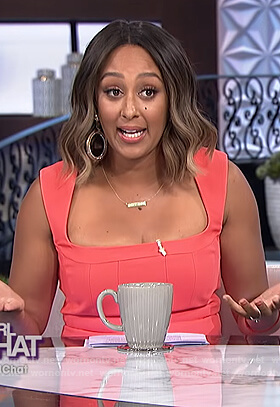 Tamera’s coral square neck dress on The Real