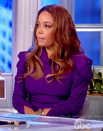 Sunny’s purple puff shoulder ruched dress on The View