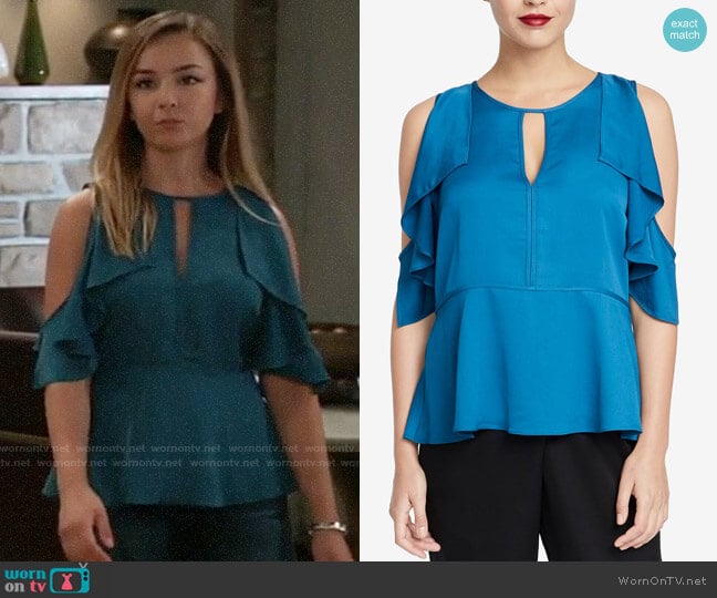 RACHEL Rachel Roy Ruffled Cold-Shoulder Top worn by Kristina Corinthos (Lexi Ainsworth) on General Hospital