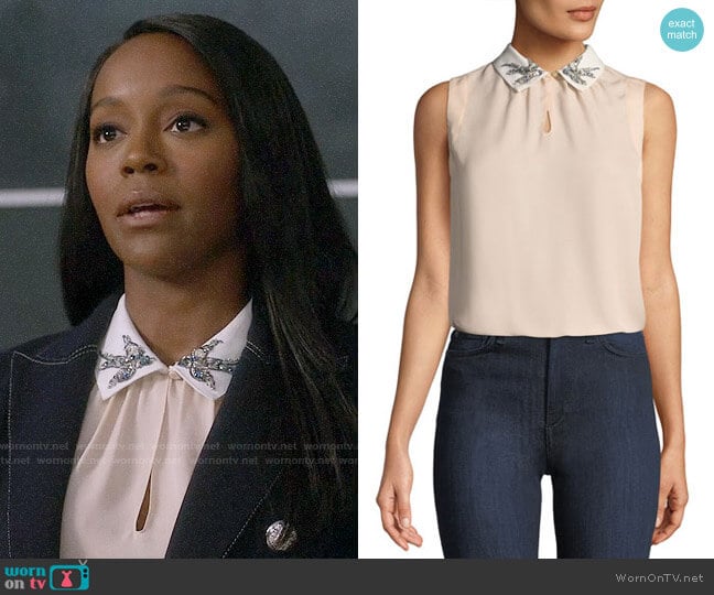 Rebecca Taylor Bird-Embellished Collar Sleeveless Silk Top worn by Michaela Pratt (Aja Naomi King) on How to Get Away with Murder