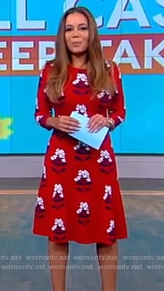 Sunny’s red floral a-line dress on The View