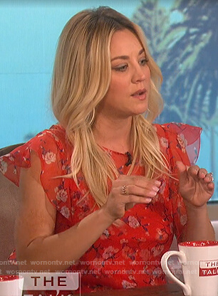 Kaley Cuoco's red floral sheer dress on The Talk