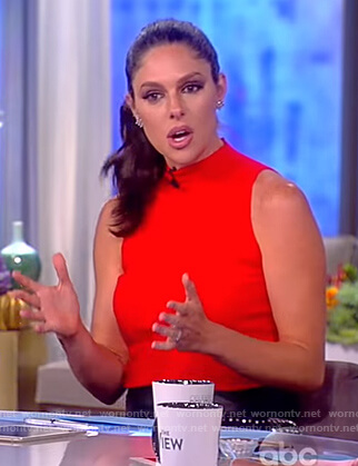 Abby's red mock neck top on The View