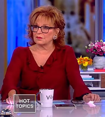 Joy's red v-neck ruffle blouse on The View