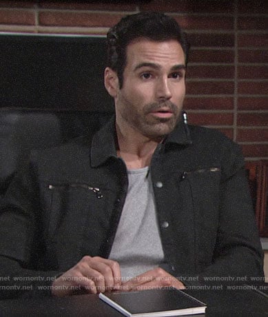 Rey's black jacket with zip pockets on The Young and the Restless