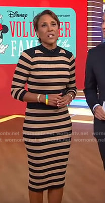 Robin’s beige striped ribbed dress on Good Morning America