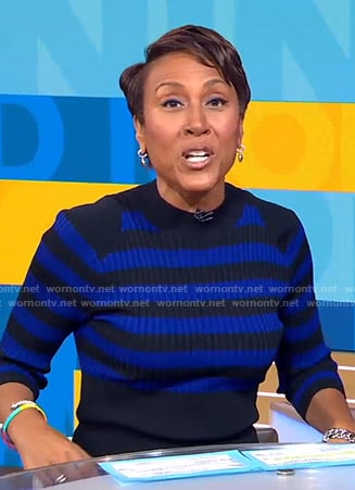 Robin’s blue and black striped ribbed dress on Good Morning America