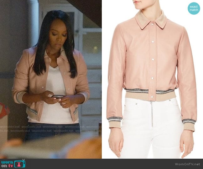 Sandro Biopic Collared Bomber Jacket worn by Michaela Pratt (Aja Naomi King) on How to Get Away with Murder