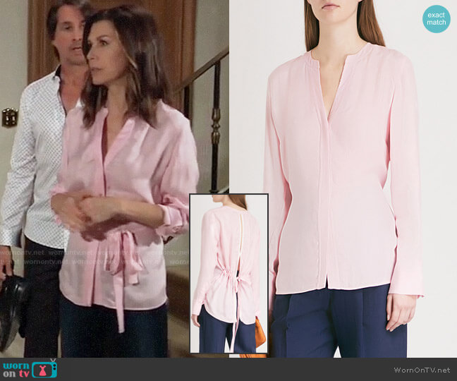 Sandro Cutout Drawstring Crepe Blouse worn by Anna Devane (Finola Hughes) on General Hospital