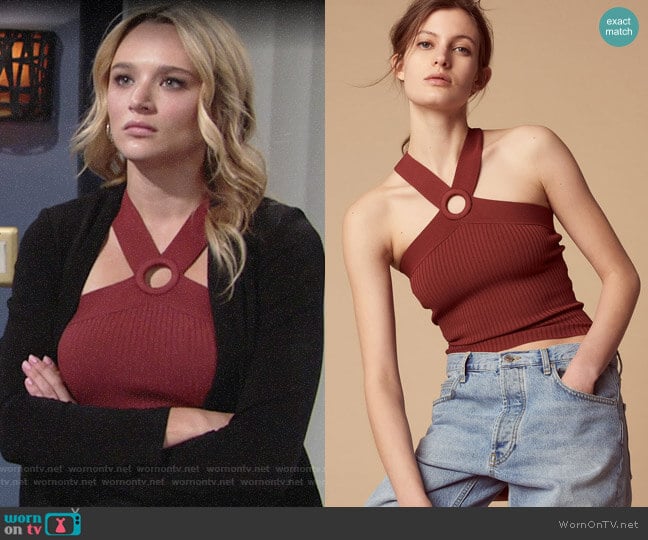 Sandro Fine Knit Top with Crossover Straps worn by Summer Newman (Hunter King) on The Young & the Restless