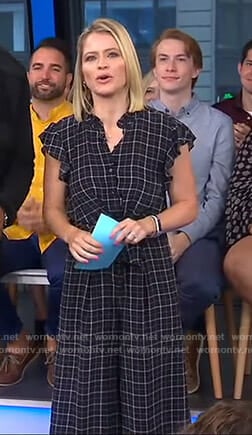 Sara’s black plaid jumpsuit on GMA Day