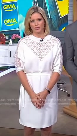 Sara’s white lace inset dress on GMA Day