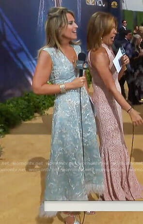 Savannah's Emmy's feather trimmed gown on Today
