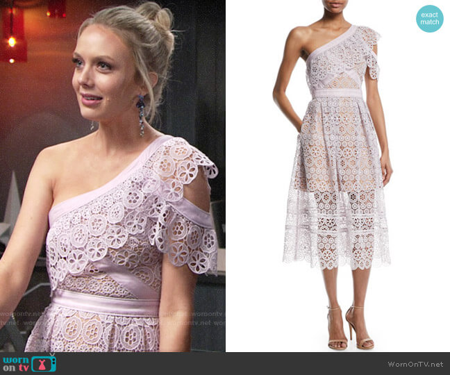 Self Portrait One-Shoulder Floral Lace Midi Dress worn by Abby Newman (Melissa Ordway) on The Young and the Restless