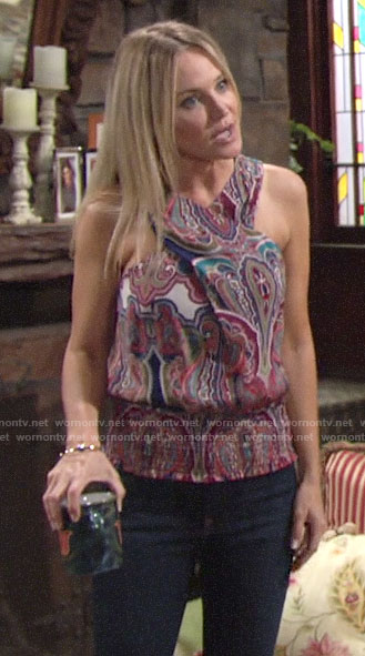 Sharon’s paisley cross-neck top on The Young and the Restless