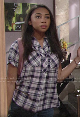 Shauna's plaid short sleeve top on The Young and the Restless