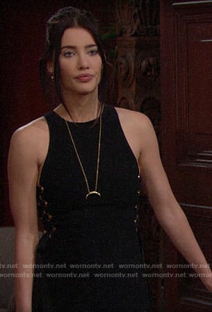 Steffy’s black jumpsuit with lace-up sides on The Bold and the Beautiful