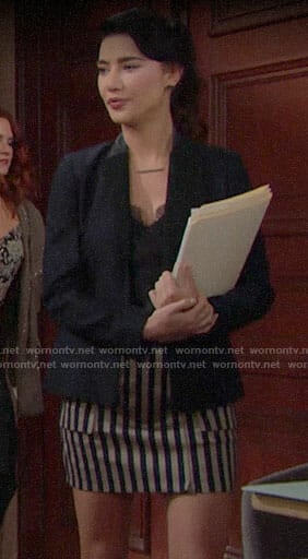 Steffy’s striped mini skirt on The Bold and the Beautiful