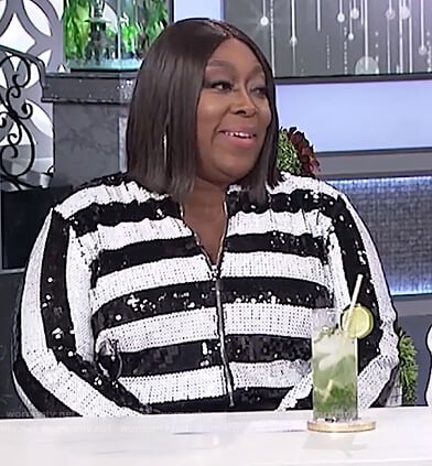 Loni’s black and white striped sequin jacket on The Real