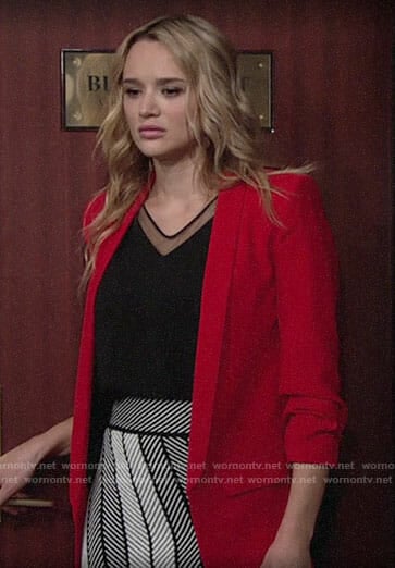 Summer’s red blazer and patterned skirt on The Young and the Restless